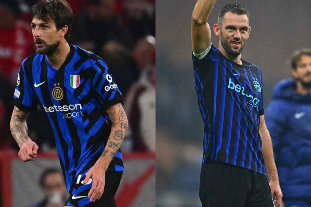 Francesco Acerbi e Stefan De Vrij in campo con l'Inter