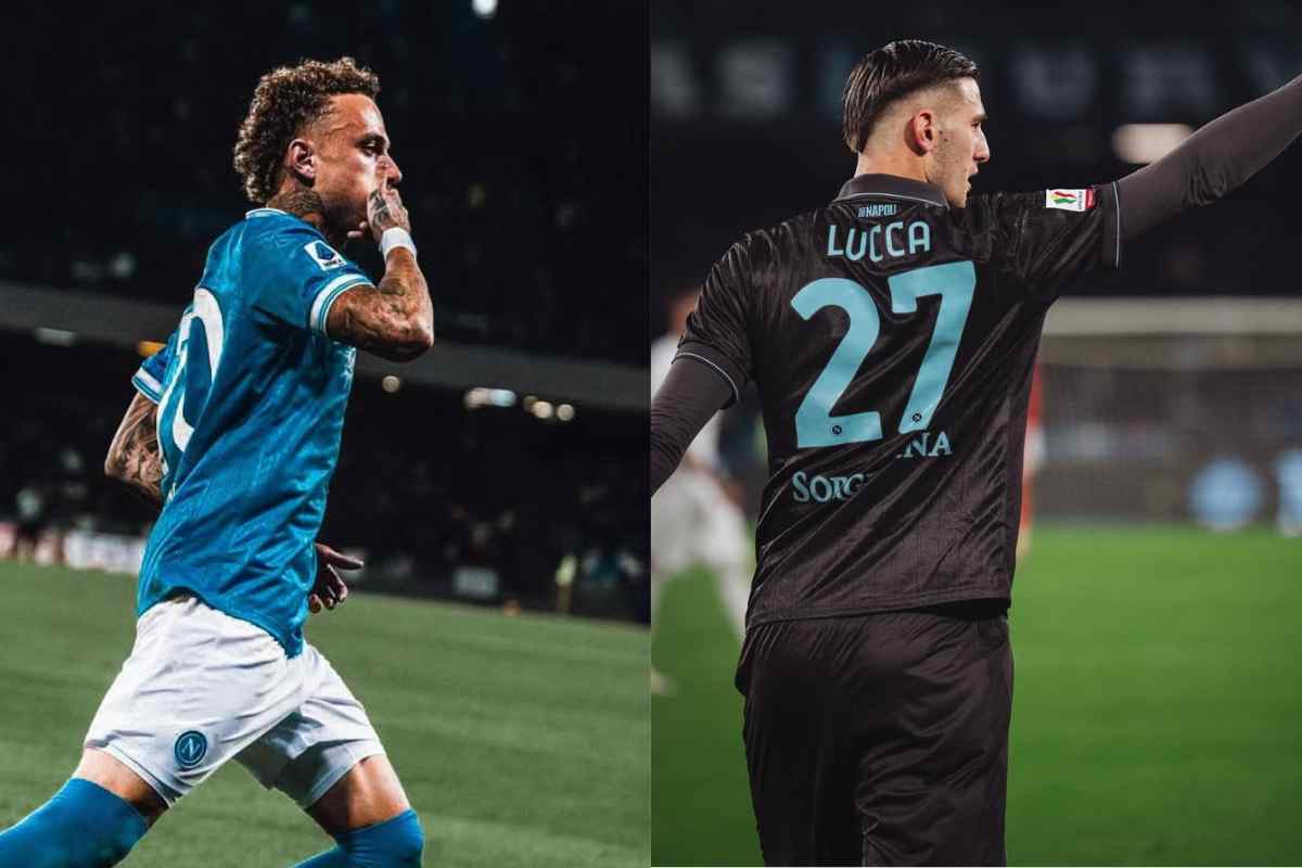Noa Lang e Lorenzo Lucca in campo con il Napoli